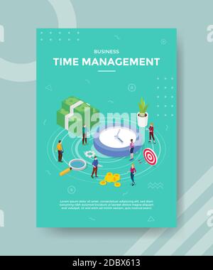 business time management people standing nearby clock money target board for template of banner and flyer for printing magazine cover and poster Stock Vector