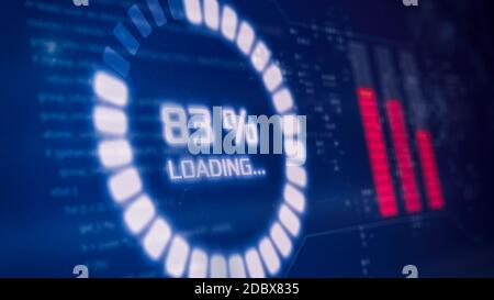 futuristic interface with a circular progress bar, loading data, programming code on background (3d render) Stock Photo