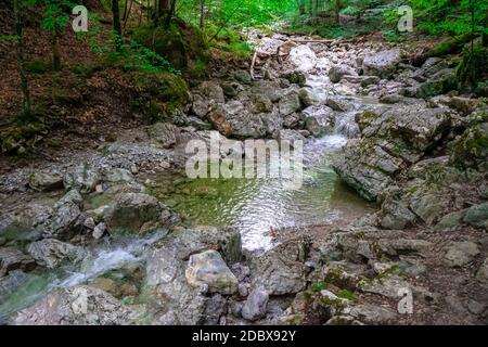 Hiking to the Lainbach Waterfalls near Kochel am See in Bavaria Germany Stock Photo