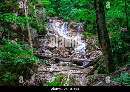 Hiking to the Lainbach Waterfalls near Kochel am See in Bavaria Germany Stock Photo