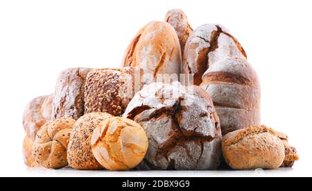 Composition with assorted bakery products isolated on white Stock Photo