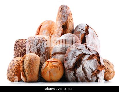 Composition with assorted bakery products isolated on white Stock Photo