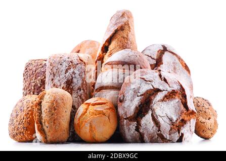 Composition with assorted bakery products isolated on white Stock Photo