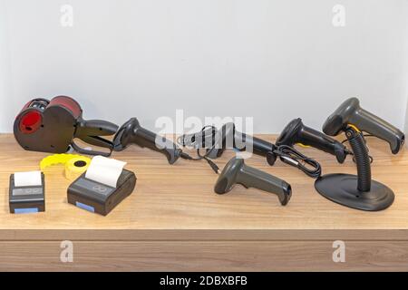Commercial Handheld Barcode Scanner Readers and Portable Printers Stock Photo