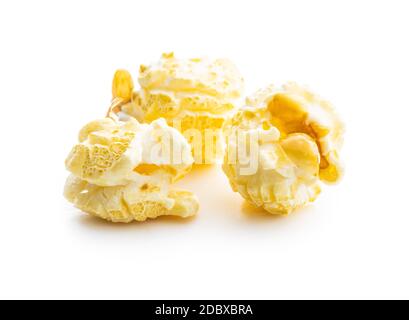 Sweet tasty popcorn isolated on white background. Stock Photo