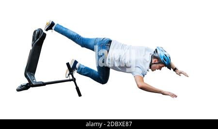 Electric E Scooter Collision Accident. Human Falling Stock Photo