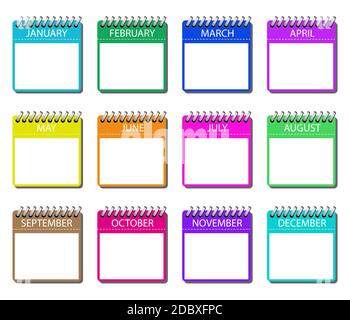 Colored set of kalegdar on a white background, 12 months. Stock Vector