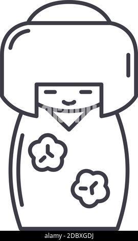 Kokeshi icon, linear isolated illustration, thin line vector, web design sign, outline concept symbol with editable stroke on white background. Stock Vector