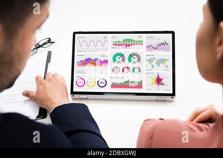 KPI Data Business Dashboard On Laptop Or Digital Tablet Stock Photo