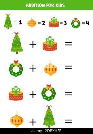 Solve the math equation. Cartoon Christmas elements. Stock Vector