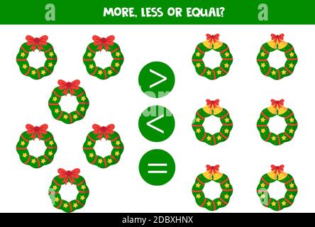 Count all Christmas wreaths and compare numbers. Stock Vector