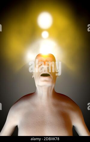 3D rendered Illustration of the soul leaving a dead old body upon death.