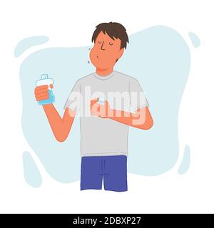 Cartoon male standing and gargling mouthwash. Isolated vector illustration. Stock Vector