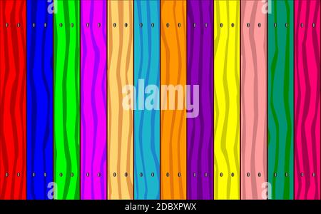 A fence made of brightly stained softwood planks showing the wood grain. Stock Photo