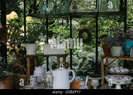 Decorative objects and plants in a veranda . High quality photo Stock Photo