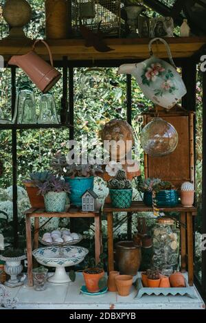 Decorative objects and plants in a veranda . High quality photo Stock Photo