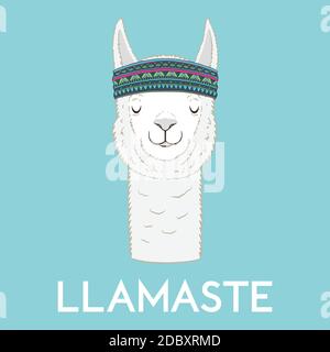 Llama Yoga concept. Featuring the word Llamaste. Vector Illustration Stock Vector