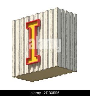 Vintage concrete red yellow font Letter I 3D render illustration isolated on white background Stock Photo