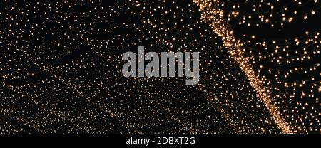 Many lightbulbs hanging on cable as garland decorative in festival isolated on dark night sky background, beautiful design of light string Stock Photo