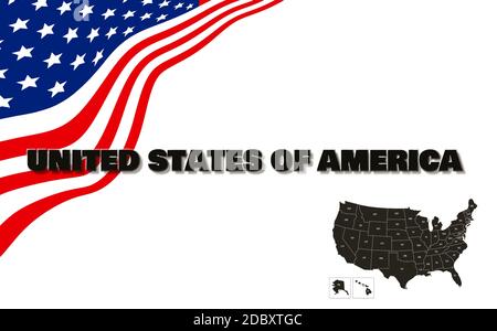 A graphic banner with United States, USA map and the waving flag. Can be used for example as a graphic design for advertising the 2020 United States p Stock Photo
