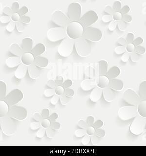 Seamless pattern with flowers in spring. Vector illustration that simulates the cut out paper style. Stock Vector