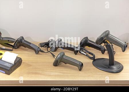 Many Business Commercial Handheld Barcode Scanner Readers Stock Photo