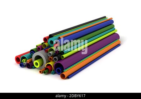 Colorful Plastic pipes on white background Stock Photo