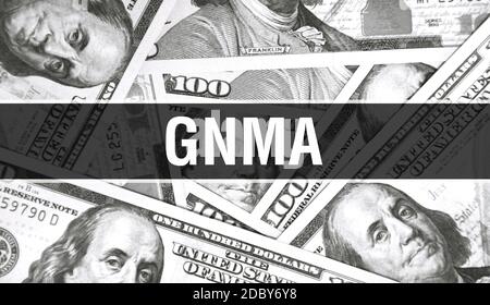 GNMA text Concept Closeup. American Dollars Cash Money,3D rendering. GNMA at Dollar Banknote. Financial USA money banknote Commercial money investment Stock Photo