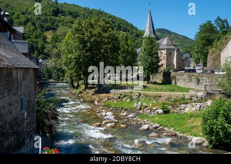 Torrent in the village of Arreau. Pyrenes mountains. a South of France Stock Photo