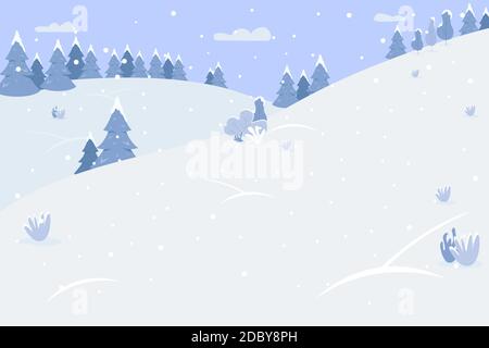 Snow mountains semi flat vector illustration Stock Vector