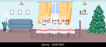 Festive dinner semi flat vector illustration Stock Vector