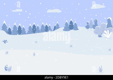Snow hills semi flat vector illustration Stock Vector