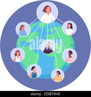International women forum flat color vector faceless characters icon Stock Vector