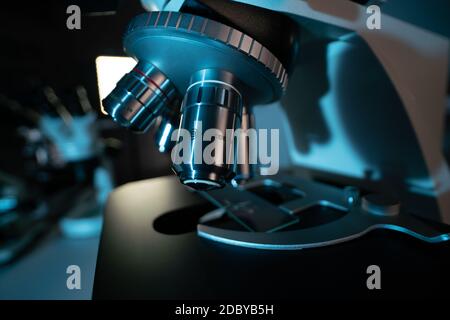 Scientific optical microscope in the laboratory. High quality photo Stock Photo