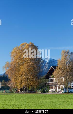 geography / travel, Germany, Bavaria, Benediktbeuern, farmhouse in Benediktbeuern in front of Herzogst, Additional-Rights-Clearance-Info-Not-Available Stock Photo