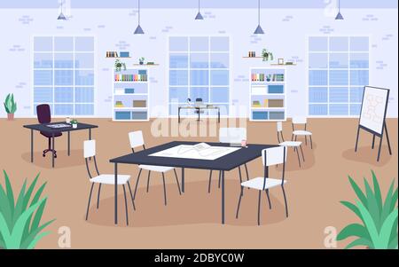 Workplace design flat color vector illustration Stock Vector