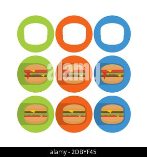 Set flat vector food icons for the web and mobile. Fast food on a white background. Colored icons. EPS 10 Stock Vector