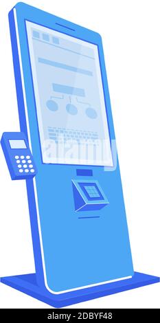Blue self service kiosk flat color vector object Stock Vector