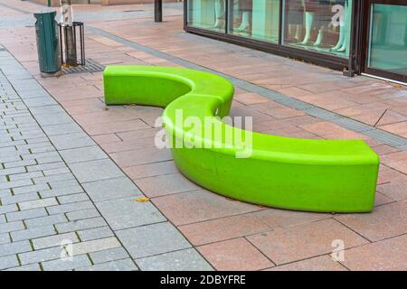 Modern Green Curved Bench at Street in Drammen Norway Stock Photo