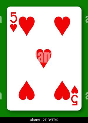 A 5 Five of Hearts playing card with clipping path to remove background and shadow Stock Photo