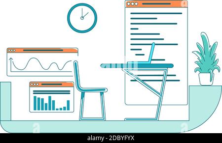 Analyst workplace flat color vector scene Stock Vector