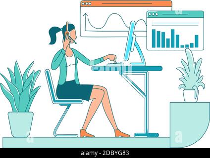 Female employee flat color vector faceless character Stock Vector