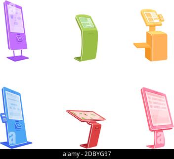 Various terminals flat color vector object set Stock Vector