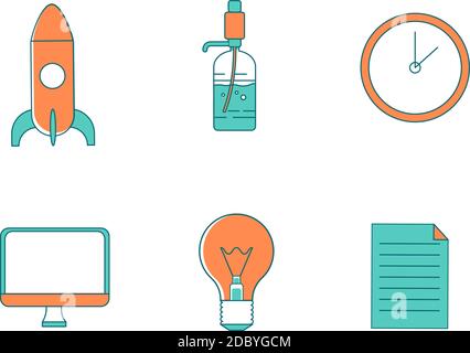 Office flat color vector object set Stock Vector