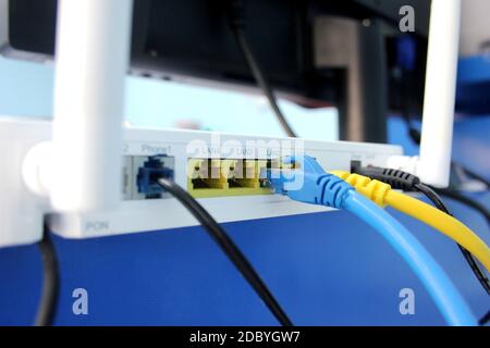 Modern wireless wi-fi router close up Stock Photo