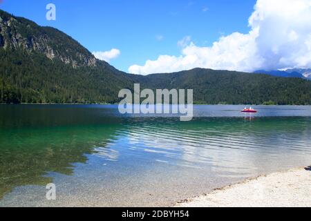 view over the eibsee below the zugspitze in bavaria Stock Photo