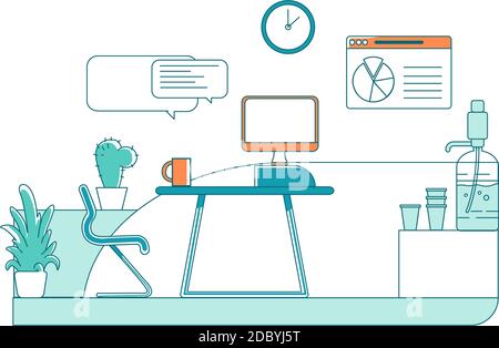 Work place flat color vector scene Stock Vector