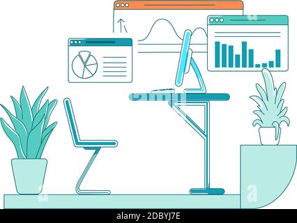 Employee desk flat color vector scene Stock Vector