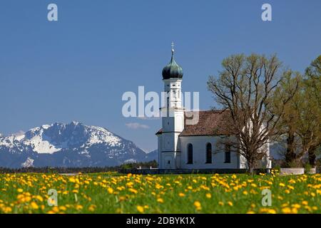 geography / travel, Germany, Bavaria, Eberfing, church St. Andrae in front of Benediktenwand, Pfaffenw, Additional-Rights-Clearance-Info-Not-Available Stock Photo