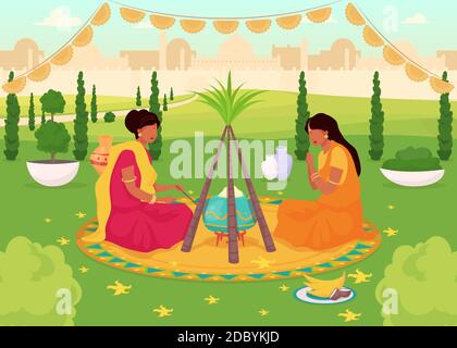 Lohri celebration flat color vector illustration Stock Vector